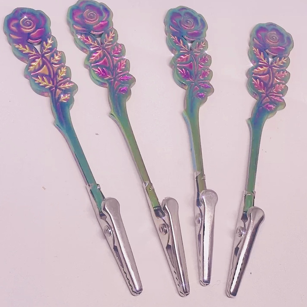 Floral roach  Clips with Iridescent Finish